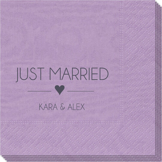 Just Married with Heart Moire Napkins